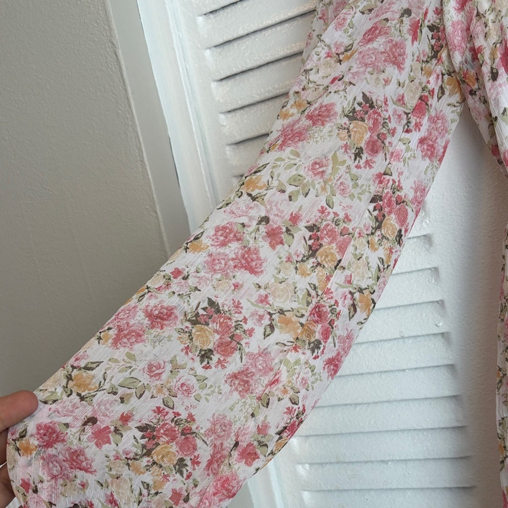 Lucky Brand Floral Mini Dress Size M Boho Chic Long Sleeve Romantic - Picture 5 of 10